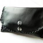 Handmade Simple Soft Black Zippered Clutch with Silver Accent